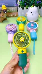 Portable Handheld Small Fan USB Mini Stand Fan Cartoon Charging Student Fan