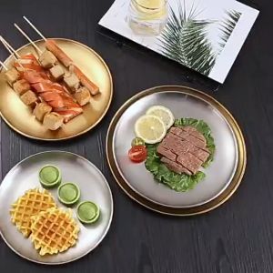 10อัน จานเกาหสี สีทองและเงิน  สแตนเลส 304 สไตล์เกาหลี แข็งแรงทนทาน  เหมาะกับอาหารจานพิเศษทุกเมนู มี6ไซส์ kk99