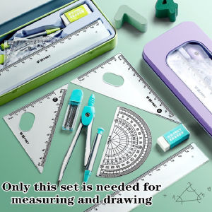7PCs Compass Ruler Learning Stationery with Metal Box Triangle Ruler Protractor Ruler For Student