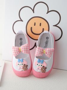 Giày Thể Thao Trong Nhà Màu Hồng Dành Cho Trẻ Mới Biết Đi Mềm Giày Thể Thao Đáy Thoáng Khí Vải Bạt Em Bé Trắng Giày Phong Cách Công Chúa Co Giãn Đóng Dây