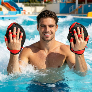 1Pair  Swim Paddles HandSwim Training Hand Paddles with Adjustable StrapsSwimming Hand Paddles for Women and Men Kids