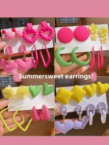 Colorful Dopaamine Womens Earrings Small Face Elegant New 2024 Luxury Fashion Jewelry Hoops Dangle Studs Painted Craft