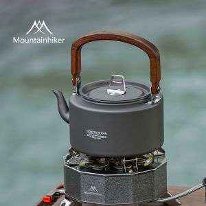 Camping Tea Kettle - Aluminum Alloy Construction Wooden Handle Portable Outdoor Kettle for Camping Hiking Durable Cookware