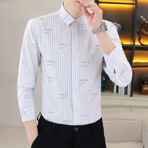 HENGYUANXIANG | Spring Autumn Mens Long Sleeve Shirt Tailored Fit Business Casual Iron Free Polyester Blend Comfortable Lightweight Shirt