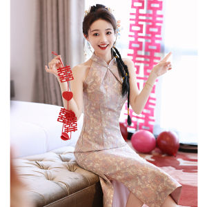ชุดกี่เพ้าสีขาว ชุดแต่งงานสไตล์จีนใหม่ ชุดราตรีผู้หญิง ชุดราตรี ชุดทำงาน ชุดเดรสยาวปานกลาง เดรสยาวปานกลาง