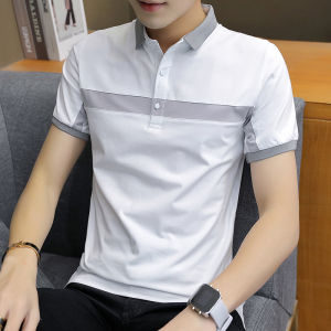 Fashion Brand Short Sleeve Polo Shirt Mens Lapel Summer New Arrival Trendy Patchwork Handsome Sweatshirt Stripes T-shirt Pocket Top