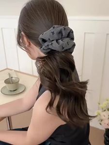 Bow Hair Rope Elegant Temperament Black and Gray Cloth for Women High Ponytail Hair Rope Fashion Girl Does Not Hurt The Hair