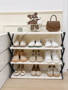 Foldable Shoe Rack Simple Multi-Tier Shoe Cabinet No Assembly Heavy Duty Plastic Shoe Organizer Dorm Storage Essential Home Entryway Shoe Rack