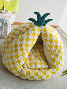 Cat Bed Pineapple Shaped House Warm Winter Mat Detachable Cover Soft Plush for Small Dog Pet Nest