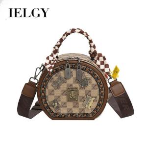 IELGY messenger and  one-shoulder bag womens high-end sense of versatility broadband trend personality badge small round bag
