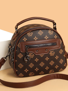Fashionable Printed Handbag Small round Commuter Bag Double Layer Large Capacity Shoulder Crossbody Bag for Women