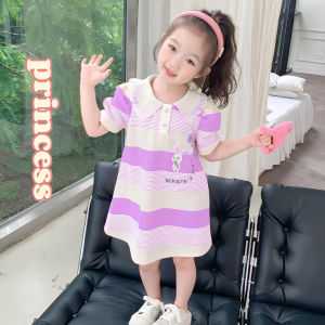 [PRINCESS KESLI] 2-11 Tahun Rabbit Dress Baru 2024 Kartun Gaya Cartoon Korea Salur Gaun Baju Anak Perempuan