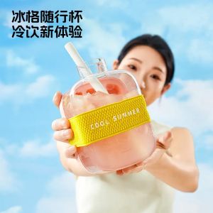 Cốc Nước Có Ống Hút COOL Ice Block Dễ Thương Di Động Cốc Nước Nữ Sinh Viên Mùa Hè Cốc Nước Có Thể Ép Vào Đá Cốc Nhựa Không Có Tay Cầm