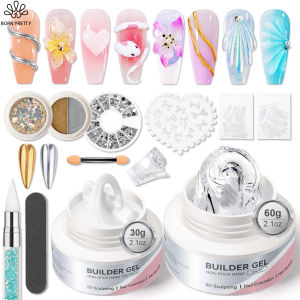 ชุดเจลแข็งลายนูนสำหรับส่วนต่อเล็บเจลยูวีสีพื้นชุดที่ตกแต่งเล็บสำหรับแกะลายนูนสำหรับเล็บเล็บแบบไม่ติด