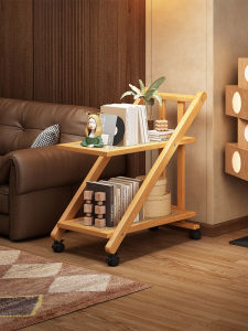 Mobile Sofa Side Table Bedside Desk Living Room Corner Table Storage Rack Small Cart European Style Bamboo Glass Top Furniture
