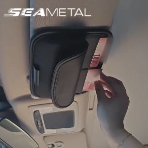 SEAMETAL Car Sun Visor Organizer PU Leather Multi Function Pouch Bag Card Storage Glasses Pen Holder Driving License Glasses Clip Car Interior Accessories Storage Bag