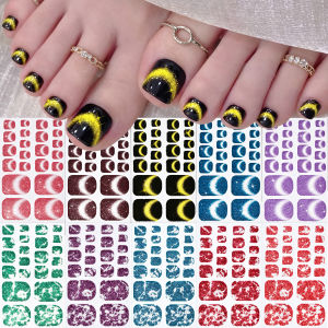 22Tips French Cat Eye Gel Toe Nail Stickers Ombre Galaxy Crescent Nails Polish Strips Self-Adhesive Baking-Free Toenai Decals nl