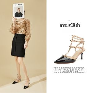 รองเท้าแตะส้นสูงหัวแหลมแบบเซ็กซี่สำหรับผู้หญิง Daphne ฤดูร้อนปี 2022 รองเท้าแตะส้นบางแบบสวมหัวแบบมีสายรัดข้างด้านข้าง