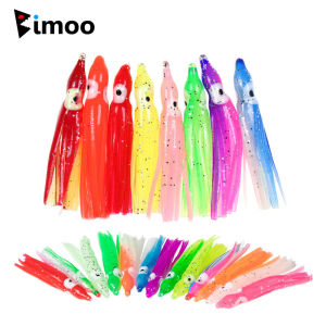 Bimoo 2bags=16pcs 5cm Soft Squid Skirt Sea Fishing Soft Lures Octopus Bait Threads Skirts Fishing Tackle Accessory Lumo Red Blue