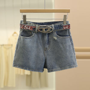 แฟชั่นดีไซน์ มีเข็มขัด รูสั้น กางเกงยีนส์ ผ้าฝ้าย 100 ร้อน กางเกง ฤดูร้อน เซ็กซี่ กางเกงขาสั้น สไตล์ลำลอง เอวธรรมชาติขาตรง