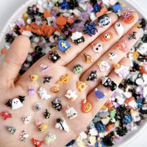 20PCS Adorable Quirky Pumpkin Ghost Resin Nail Art Decorations 3D Colorful Spider Bat Magic Hat Halloween Series Nail Charms DIY