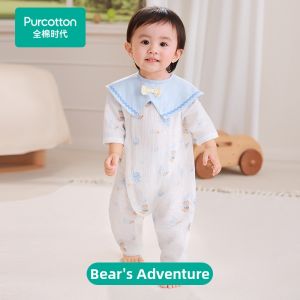 Purcotton | Spring Summer Baby Romper with Bib