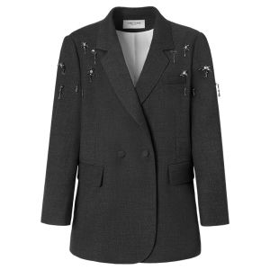 TAMMY TANGS | TAMMY TANGS Crystal Wool Blend Suit Jacket Womens Fashion Sweet Style Crystal Embellished Mixed Fabric Woolen Outerwear