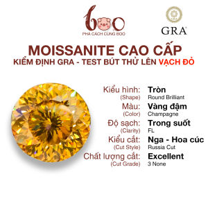 (Size 5.4 ly - 20 ly) - Kim Cương Moissanite Màu Vàng Champagne Giác Cắt Hoa Cúc Độ Sạch: FL (Trong suốt) Kèm Kiểm Định GRA