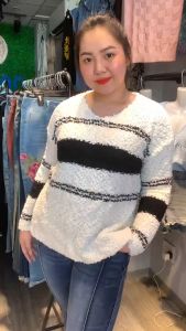 Striped Colorblock V Neck Long Sleeve Knitted Sweater (KS2721432-15)- BIG SIZE (50-130KG))