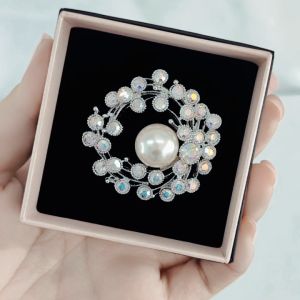 SO SEOUL Leilani Oversized Pearl in the Nest Aurore Boreale Austrian Crystal Rollover Clasp Brooch