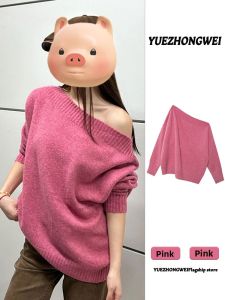 YUEZHONGWEI | Irregular Asymmetrical Shoulder Pink Sweater