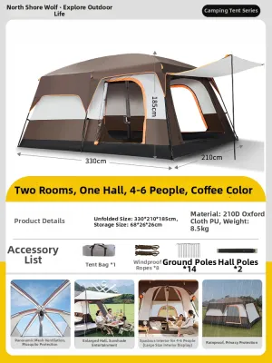BEIANLANG | Camping Portable Sunscreen Waterproof Outdoor Tent Large Space Two Rooms and One Hall