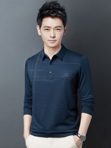 ROMON | Lormen Mens Long Sleeve Polo Shirt Spring Autumn New Style Striped With Collar Business Casual Top Polyester Fiber Standard Fit