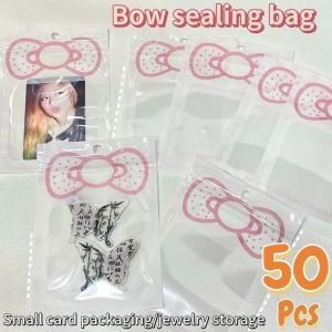 50Pcs Sweet Pink Bow Self Sealing Bag Resealable Anti Oxidation Photo Card Storage Pouch Transparent Jewelry Display Packaging Pouches