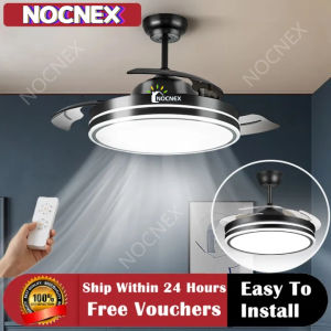 Nordic Tri Color Ceiling Fan Light With Remote Control Modern 42‘’/48‘’ Retractable Invisible Fan Leaf Fan Chandelier Ceiling Light LED 3 Color Lights 6 Speed Ceiling Fan Lamp For Living Room Dining Room Kitchen Bedroom Drop Light Hanging Lights NOCNEX