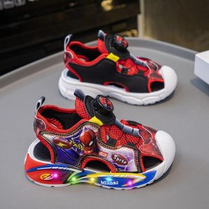 Girls Lighting up Head Sandals Rotation Buckle Baby Shoes Spring Summer Season round Toe PVC Sole Bright Light Design