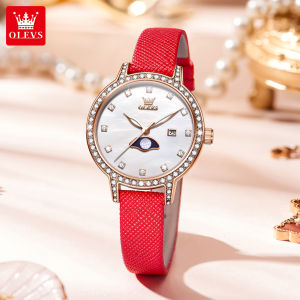 OLEVS นาฬิกาผู้หญิงแท้ 100% กันน้ำหรูหราสไตล์เกาหลีปฏิทิน Dial ผู้หญิงนาฬิกาหนังแท้ 2024
