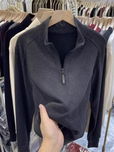Thickened Fleece Half Zipper Hoodie Womens Long Sleeve Stand Collar Sweatshirt Inner Wear Base Shirt Outdoor Wear Autumn Winter New Arrival
