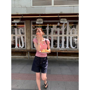 กางเกงขาสั้นผ้ายีนส์ทรงเอเอวสูง ทรงหลวม ทรงสลิมฟิต สำหรับผู้หญิงในช่วงฤดูร้อน กางเกงขายาวทรงเอ ทรงหลวม ทรงสลิมฟิต