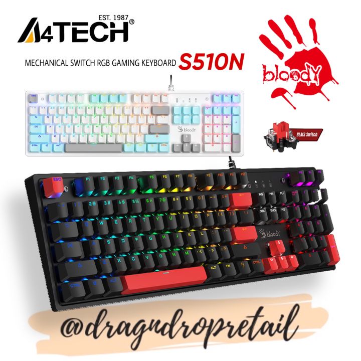 A4TECH BLOODY S510N Mechanical Switch RGB Gaming Keyboard - Icy White ...