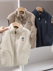 Boys Fleece Vest Double-Sided Spring Autumn Style Childrens Clothing Warm Zipper Closure Polyester Fiber Vest for Kids