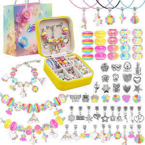 68pcs pink beaded jewelry set charm bracelet making set with pink jewelry box for birthday Christmas Chinese New Year jewelr