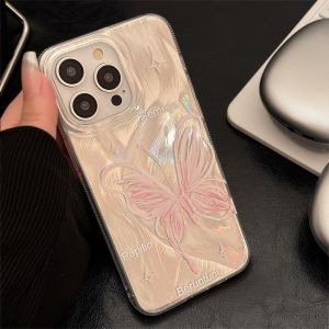 CrashStar Fashion Butterfly Colorful Laser Hard Shockproof Phone Case For iPhone 15 14 Pro Max Plus 13 12 11 Pro Max Silver Glossy Phone Cover Casing Shell Hot Sale
