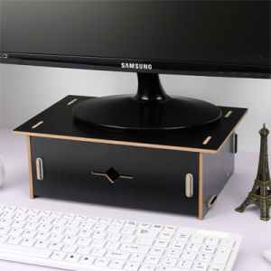 Desktop Computer Monitor Stand Riser Base Office Keyboard Storage Drawer Organizer Rack Wooden Rectangular Two Layers