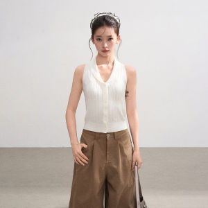 BAIDAIFEI | White V-neck Hang-neck Sleeveless Camisole