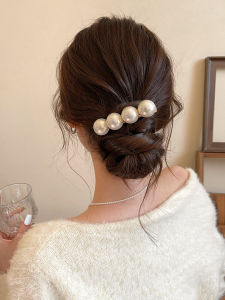 French Style Large Pearl Hair Clip Womens Spring Clamp Back of Head Half Updo High End Hair Accessories Fashionable Hair Grips