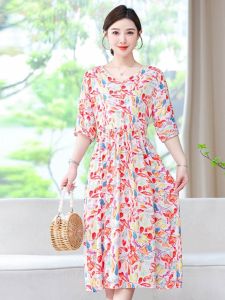 Váy Voan Lụa Rộng Rãi Dài Tay Mùa Hè Cho Nữ Có Túi Quần Áo Chữ a Cổ Tròn Váy Dài Đến Đầu Gối Váy Dài Đến Giữa Bắp Chân