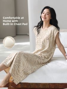 miiow | Cat Woman Sleep Dress 2025 New Summer Thin Sleeveless With Chest Pad Womens Dress Can Wear Outside Home Clothes Cotton Polyester Blend