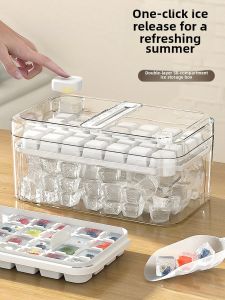 Food Grade Ice Tray with Lid for Home Refrigerator Ice Making Storage Box Kitchen Cooking Utensils Press Type Ice Mold
