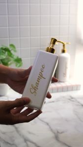 Botol Pump Estetik Tempat Sabun Shampo/Botol Putih Hitam Aesthetic  Sabun Cair 500ml Luxury Gold/Refill Dispenser Botol Kotak